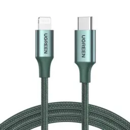 USB კაბელი UGREEN US304 (80564), 87W, MFi, Type-C to Lightning, 1m, Midnight Green-JUSTSHOP.GE-ზე