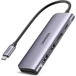 USB-C ჰაბი UGREEN CM195 (70411) Type-C , USB 3.0, HDMI, TF/SD, PD, Gray-JUSTSHOP.GE-ზე