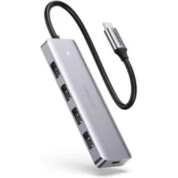 USB-C ჰაბი UGREEN CM219 (70336) 4-Port USB, Type-C Power Supply, Silver-JUSTSHOP.GE-ზე