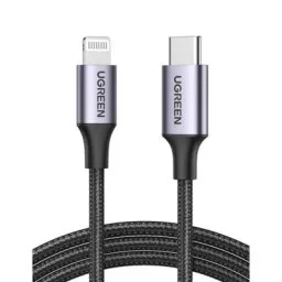 USB კაბელი UGREEN US304 (60761), MFi, Type-C To Lightning, 2m, Black/Gray-JUSTSHOP.GE-ზე