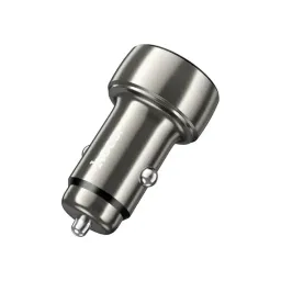 მანქანის დამტენი Car Charger Hoco Z50 Leader 48W dual-port PD30W+QC3.0 car charger with digital display metal gray-JUSTSHOP.GE-ზე