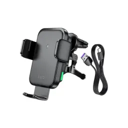 ტელეფონის სამაგრი Car Holder HOCO HW10 Jenny three-axis linkage wireless fast charging car holder(air outlet) Black-JUSTSHOP.GE-ზე