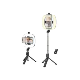 სელფის ჯოხი Selfie Stick Hoco LV03 Plus Showfull fill light live broadcast holder black-JUSTSHOP.GE-ზე