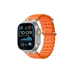 ZTE Ocean Watch Strap for Apple Watch Series 10 Ultra 9 8 7 SE 6 5 4 3 2 1 46mm 49mm 45mm 44mm 42mm Silicone Band - Orange+Silver Buckle