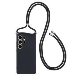 ქეისი Case For Samsung Galaxy S25 Ultra Crossbody Case Flexible TPU Fiber Lining Anti-Shock Phone Cover - Black