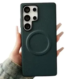 ქეისი Case For Samsung Galaxy S25 Ultra Case Compatible with MagSafe PU + TPU Phone Back Cover - Blackish Green