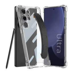 ქეისი Case GKK 10873 For Samsung S25 Ultra Case Airbag Shockproof Phone Cover with Wrist Strap - Black