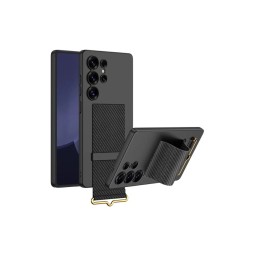 ქეისი Case GKK For Samsung Galaxy S25 Ultra Case with Strap Kickstand PU+Hard PC Protective Phone Cover - Carbon Fiber Texture-JUSTSHOP.GE-ზე