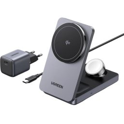 უსადენო დამტენი UGREEN W707 (45025) Qi2 MagFlow, 15W, Wireless Charging Station With 30W USB-C Charger, Space gray-JUSTSHOP.GE-ზე