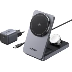 უსადენო დამტენი UGREEN W707 (45025) Qi2 MagFlow, 15W, Wireless Charging Station With 30W USB-C Charger, Space gray-JUSTSHOP.GE-ზე