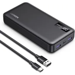 პორტატული დამტენი UGREEN PB312 (25683), 20000mAh 22.5W, Type-C, USB, Two-way Power Bank, Black-JUSTSHOP.GE-ზე