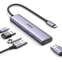 USB-C ჰაბი UGREEN CM478 (15495) Revodok 105, Type-C, USB, HDMI, PD, Hub, Grey-JUSTSHOP.GE-ზე