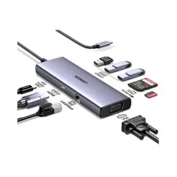USB-C ჰაბი UGREEN CM498 (15600), Type-C, USB, HDMI, VGA, RJ45, SD, TF, Hub, Gray-JUSTSHOP.GE-ზე