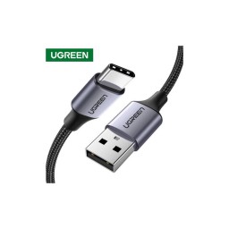 მობილურის USB დამტენი UGREEN 60128 USB 2.0 A to USB-C Cable Nickel Plating Aluminum Braid 2m (Black)-JUSTSHOP.GE-ზე
