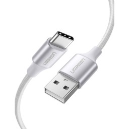 USB კაბელი UGREEN US288 (60133), USB-A 2.0 to Type-C Cable Nickel Plating Aluminum Braid, 2m, White