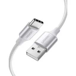 USB კაბელი UGREEN US288 (60133), USB-A 2.0 to Type-C Cable Nickel Plating Aluminum Braid, 2m, White-JUSTSHOP.GE-ზე