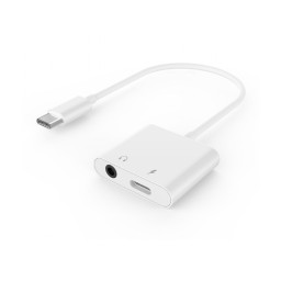ადაპტერი: Gembird A-CM-3.5FP-01 Audio adapter cable USB Type-C to 3.5mm+power socket White-JUSTSHOP.GE-ზე