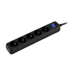 დენის გამანაწილებელი Power strip 2E 5XSchuko with switch, 3G*1.5mm2, 1.5m, black