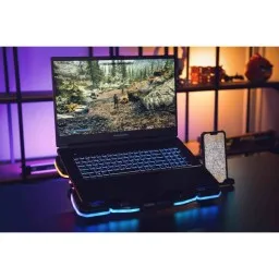 2E GAMING Laptop stand CPG-012, up to 17.3, 1xUSB-A, 1xUSB-C, LCD/semiconductor cooling pad, RGB, black-JUSTSHOP.GE-ზე