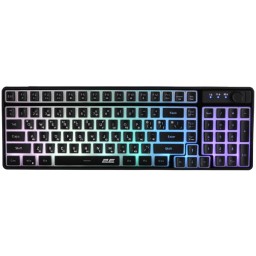 2E კლავიატურა GAMING Membrane keyboard KG390 100key, USB-A/WL/BT, EN/UA, RGB, black