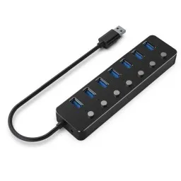 USB ჰაბი: Gembird UHB-U3P7P-01 7-port USB3.1 hub with switches Black