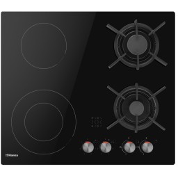 ჩასაშენებელი გაზქურის + ელექტრო ქურის ზედაპირი Hob Hansa combined (2 gas + 2 electrical), 59,2cm, Flex zone, black-JUSTSHOP.GE-ზე