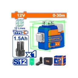 უსადენო 12V-1.5AH 3D - თვითსწორებადი ლაზერული თარაზო მწვანე სხივით (WLE8M12)-JUSTSHOP.GE-ზე