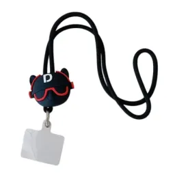 ქეისი Case 45cm Phone Lanyard Cartoon Pendant Crossbody Rope Neck Strap with Patch - Black+Red Dog