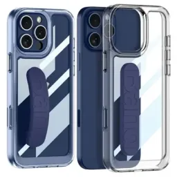 ქეისი Case GKK For iPhone 16 Pro Max Crystal Clear Case Anti-Drop TPU+PC Phone Cover with Silicone Hand Strap - Blue