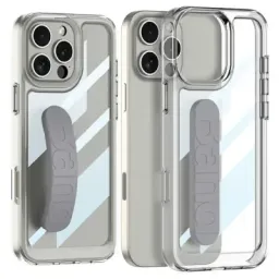 ქეისი GKK For iPhone 16 Pro Max Crystal Clear Case Anti-Drop TPU+PC Phone Cover with Silicone Hand Strap - Grey