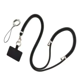 ტელეფონის რეგულირებადი სამაგრი Polyester Phone Lanyard Adjustable 5mm Neck Strap Crossbody Cell Phone Strap with Patch - Black-JUSTSHOP.GE-ზე