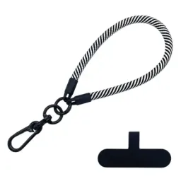 ტელეფონის რეგულირებადი სამაგრი Phone Hand Strap 8mm Polyester Short Strap Lanyard with Tether Tab, Length: 30cm - Black White Stripes-JUSTSHOP.GE-ზე