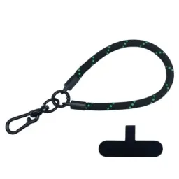 ტელეფონის რეგულირებადი სამაგრი Phone Hand Strap 8mm Polyester Short Strap Lanyard with Tether Tab, Length: 30cm - Black+Green Stripe-JUSTSHOP.GE-ზე
