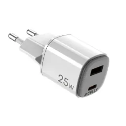 დამტენი Wall Charger Celly 25W 1xUSB-C, USB-A GaN Wall Charger White-JUSTSHOP.GE-ზე