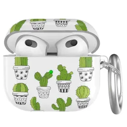 ჩასადები ქეისი AHASTYLE PT142-3 for Apple AirPods 3 Anti-drop Earphone Case Pattern Printing Earbud Charging Box Two-Piece Design TPU Cover with Carabiner - Cactus