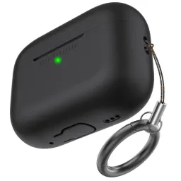 ჩასადები ქეისი AHASTYLE PT187-G Shockproof Silicone Case for Apple AirPods Pro 2 Earphone Charging Bin Drop Protection Cover with Carrying Loop Strap - Black