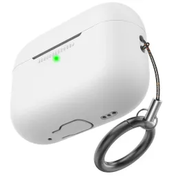 ჩასადები ქეისი AHASTYLE PT187-G Shockproof Silicone Case for Apple AirPods Pro 2 Earphone Charging Bin Drop Protection Cover with Carrying Loop Strap - White