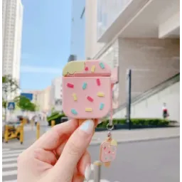 ჩასადები ქეისი For Apple AirPods 2nd gen. Chocolate Ice Cream Silicone Bluetooth Earphone Case - Pink