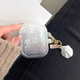 ჩასადები ქეისი For Apple AirPods 2nd gen. Gradient Shell Grain Square Earphone Case with Pendant - Black