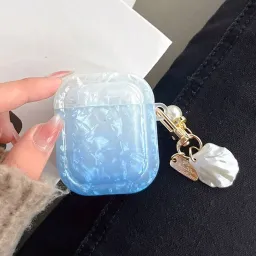 ჩასადები ქეისი For Apple AirPods 2nd gen. Gradient Shell Grain Square Earphone Case with Pendant - Sky Blue
