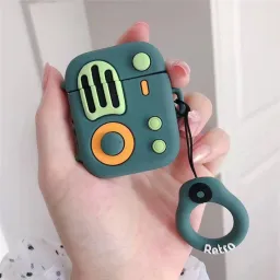 ჩასადები ქეისი For Apple AirPods 2nd gen. Silicone Case Retro Radio Wireless Earphones Protector - Blackish Green