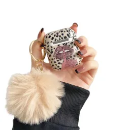 ჩასადები ქეისი For Apple AirPods 2nd gen.Anti-Drop Cover Lip Leopard Pattern TPU Headset Case with Hair-Ball Pendant-JUSTSHOP.GE-ზე
