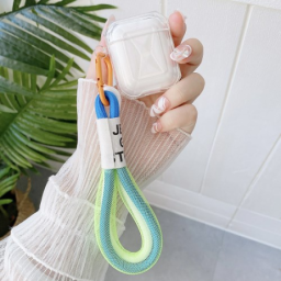 ჩასადები ქეისი For Apple AirPods 2nd gen.Gradient Color TPU Protective Case Cover with Strap - Transparent-JUSTSHOP.GE-ზე