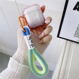 ჩასადები ქეისი For Apple AirPods 2nd gen.Gradient Color TPU Protective Case Cover with Strap - Wine Red