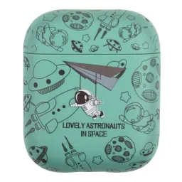 ჩასადები ქეისი For Apple AirPods 2nd gen.TPU Earphone Charging Case Water Transfer Printing Protective Cover - Green Astronaut-JUSTSHOP.GE-ზე