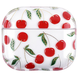 ჩასადები ქეისი for Apple AirPods 3 Fruit Flower Pattern Gold Stamping Hard PC Earphone Charging Box Protective Case Cover - Cherry
