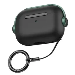 ჩასადები ქეისი For Apple AirPods Pro 2 Anti-drop Earphone Case Headset Style Dual-color PC+TPU Earbud Cover with Ring Strap - Black Green