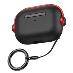 ჩასადები ქეისი For Apple AirPods Pro 2 Anti-drop Earphone Case Headset Style Dual-color PC+TPU Earbud Cover with Ring Strap - Black Red