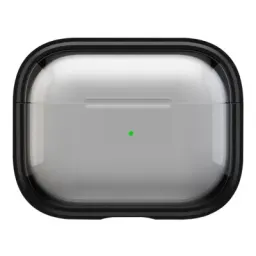 ჩასადები ქეისი For Apple AirPods Pro 2 Case PC+TPU Bluetooth Earbud Cover Phone Stand with Carabiner - Transparent Black
