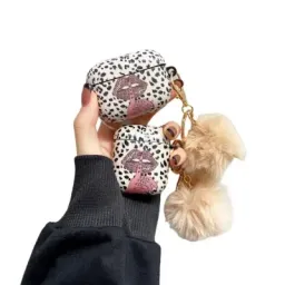 ჩასადები ქეისი For Apple AirPods Pro Lip Leopard Pattern TPU Cover Anti-Drop Headset Case with Hair-Ball Pendant-JUSTSHOP.GE-ზე